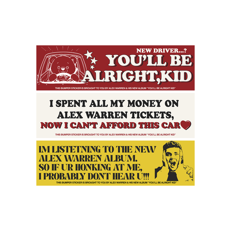 Alex Warren Bumper Sticker 3 Pack Alex Warren Bumper Sticker 3 Pack